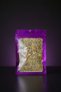Itch Me Not Herbal Soak and Compress dried herb blend in purple resealable bag